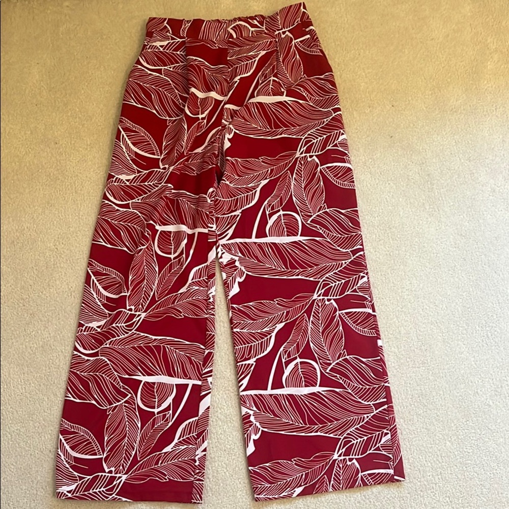 Red and White Tropical Pants with Pockets